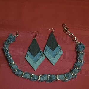 Denim Chokerband Earrings Set